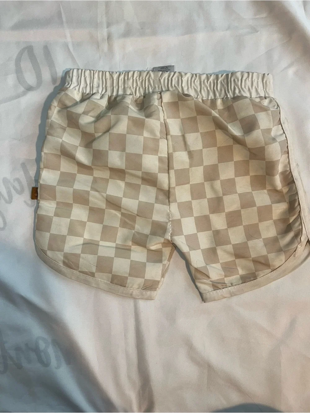 Lila & Jack Beige Terry Polo & Checkered Swim Shorts Set Neutral Two-Piece 2T